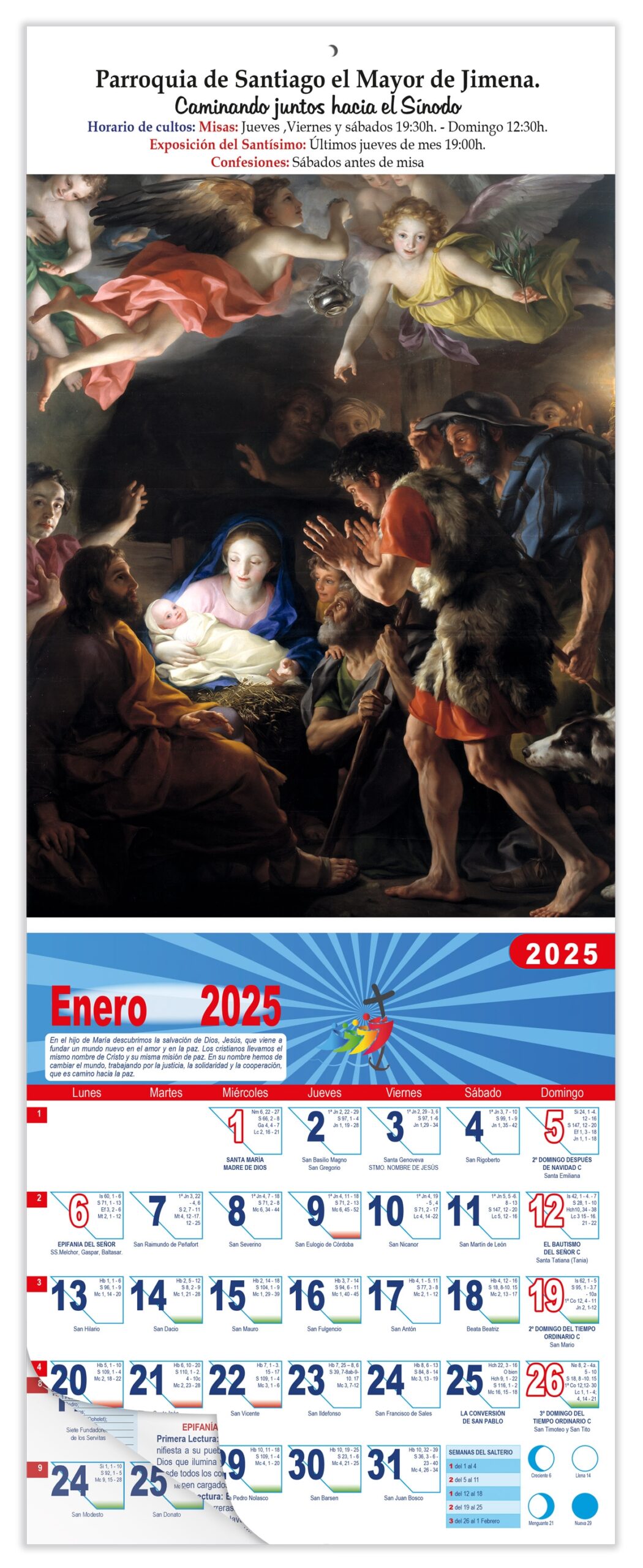 Calendario vertical de pared "Adoración de los pastores" (Antón Rafael Mengs)