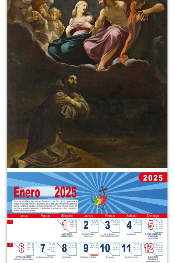 Calendario vertical de pared "Visión de San Francisco" (Ludovico Carracci)