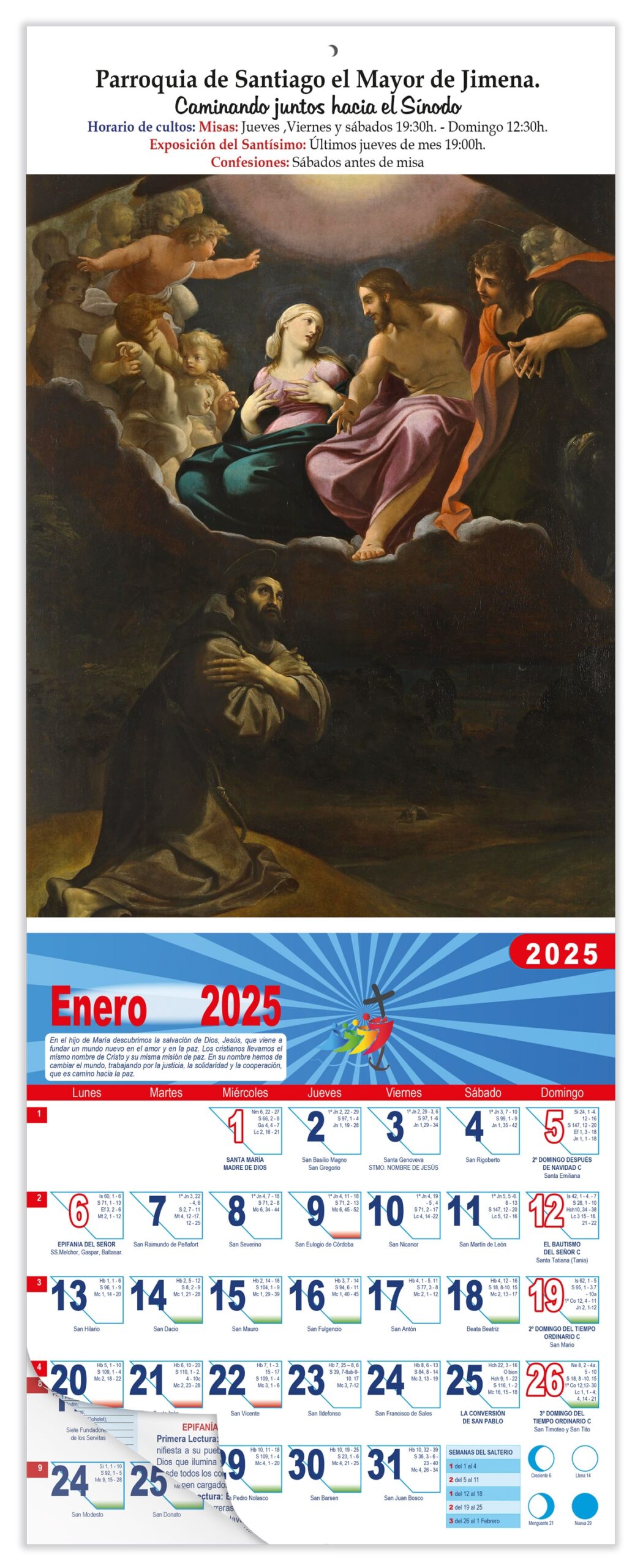Calendario vertical de pared "Visión de San Francisco" (Ludovico Carracci)