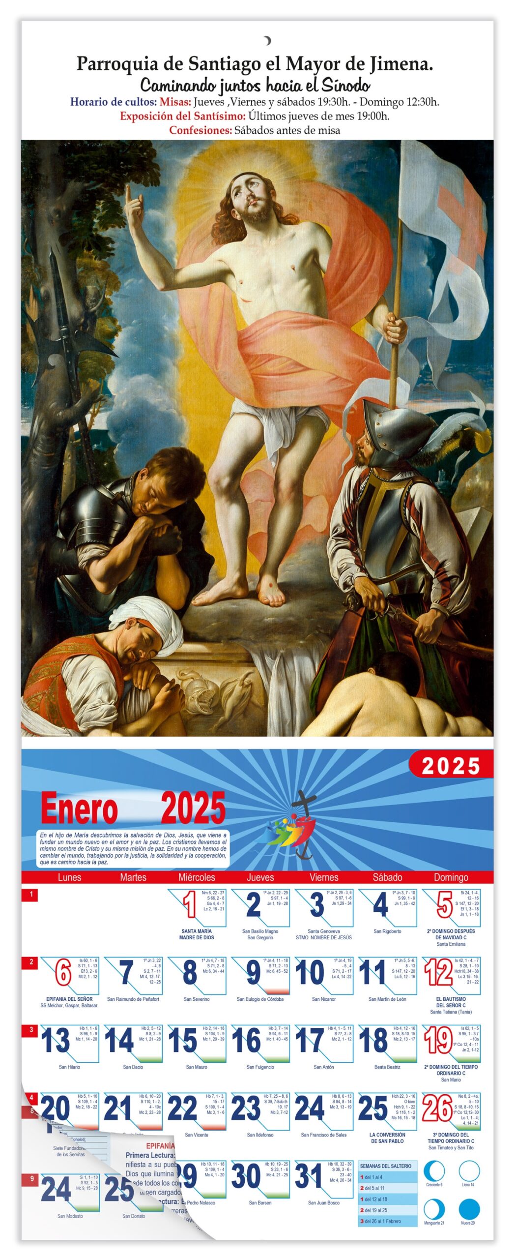 Calendario vertical de pared "Resurrección de Cristo" (Maíno)