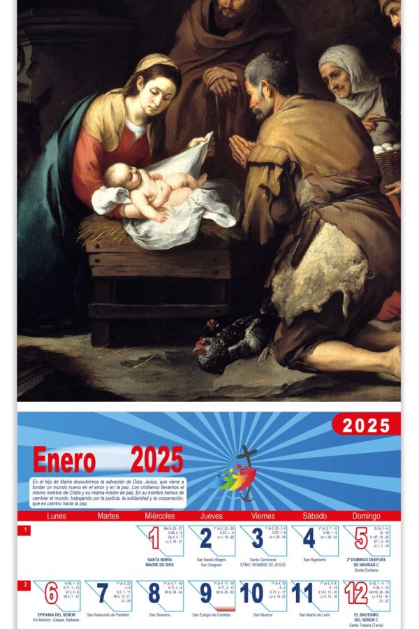 Calendario vertical de pared "Adoración de los pastores" (Murillo)