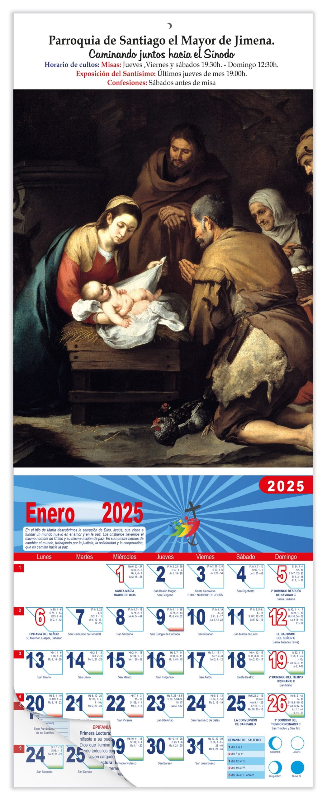 Calendario vertical de pared "Adoración de los pastores" (Murillo)