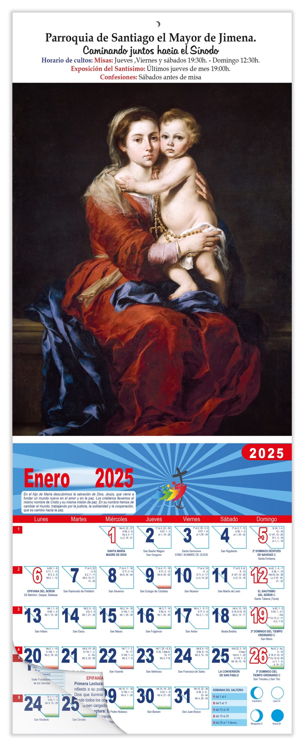 Calendario vertical de pared "Adoración de los pastores" (Murillo)