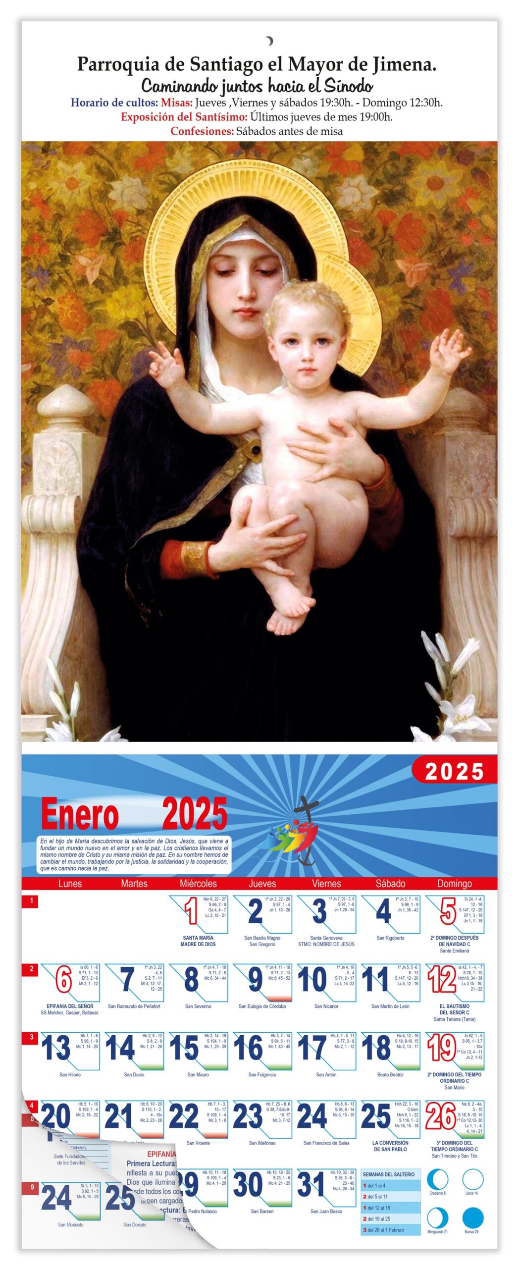 Calendario vertical de pared "Virgen de Lys" (Bouguerau)