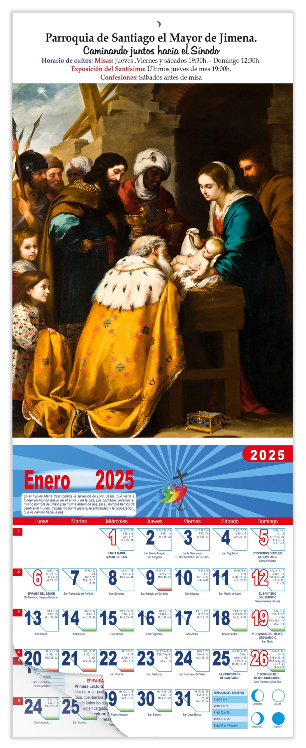 Calendario vertical de pared "Adoración de los Magos" (Murillo)