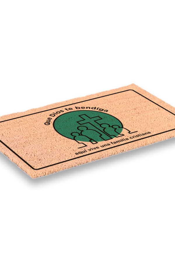 Felpudo "Que Dios te bendiga, aquí vive una familia cristiana"