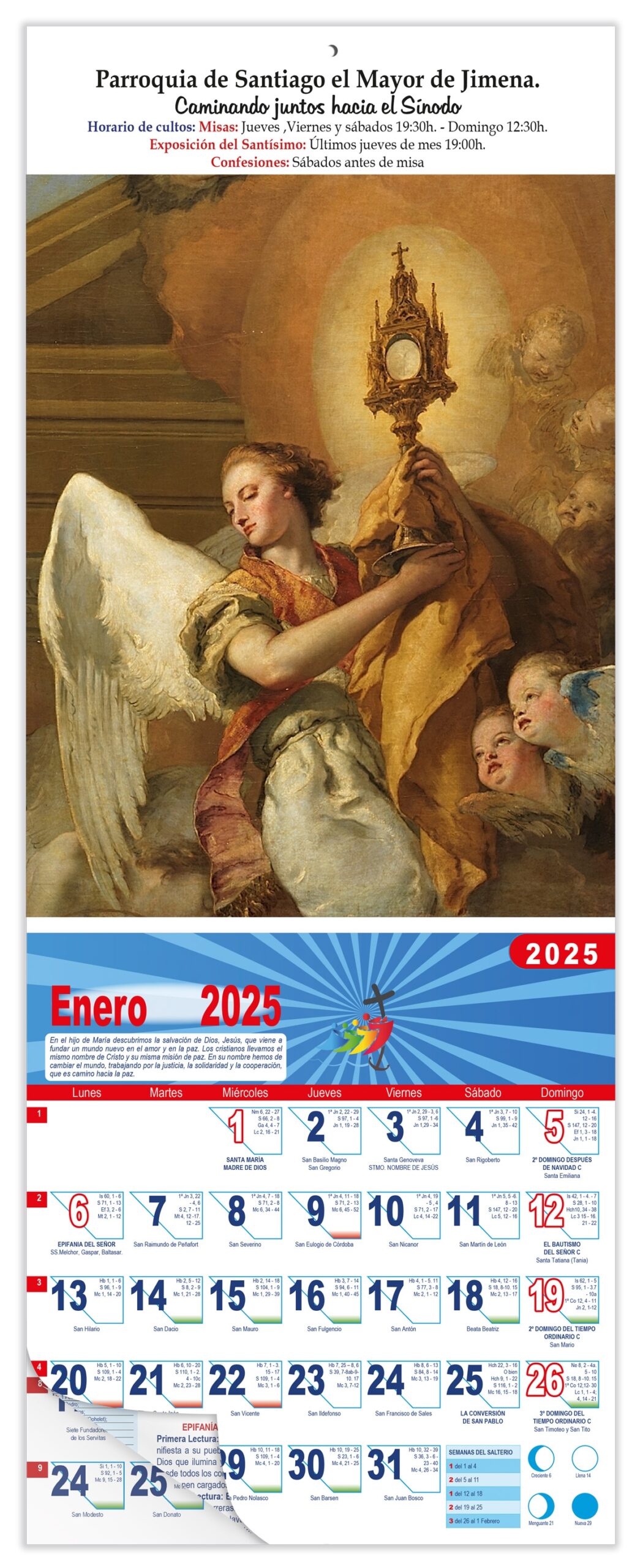 Calendario vertical de pared "Ángel de la Custodia" (Tiepolo)
