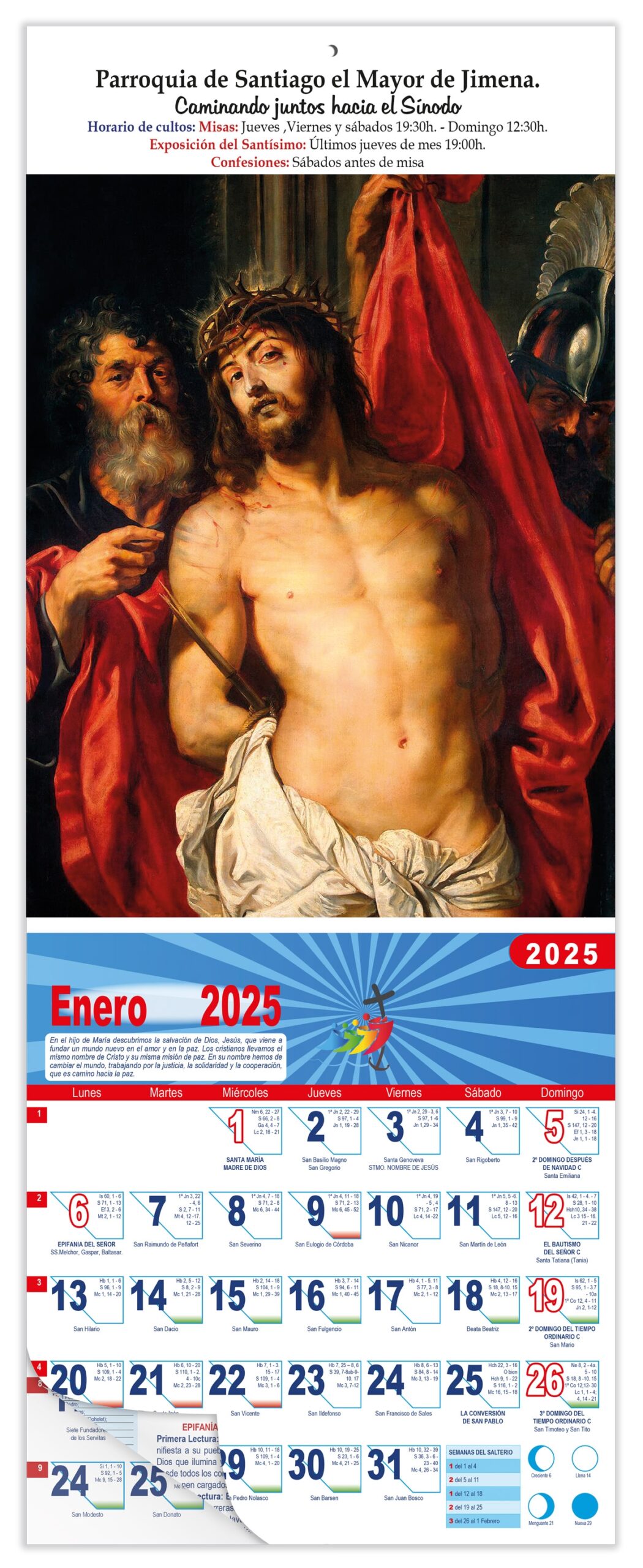 Calendario vertical de pared "Apostol Santiago" (Guido Reni)