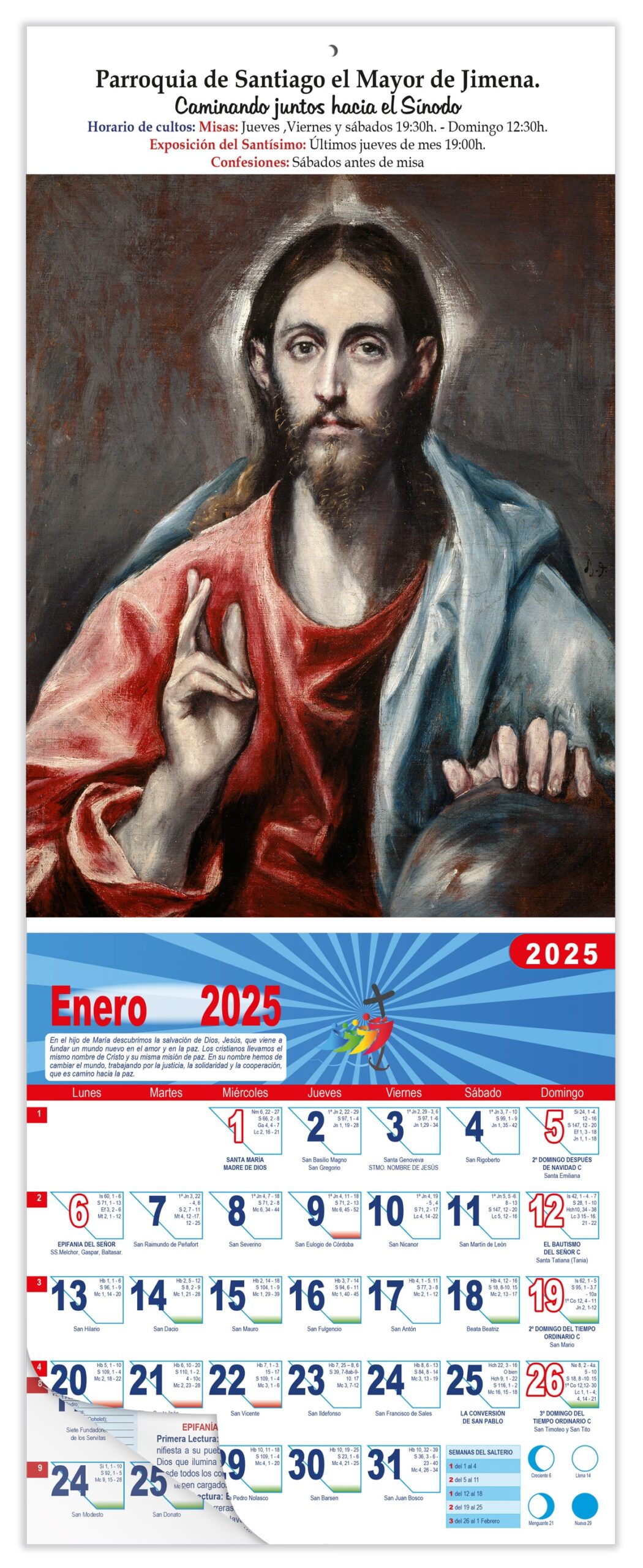 Calendario vertical de pared "El Salvador del Mundo" (El Greco)