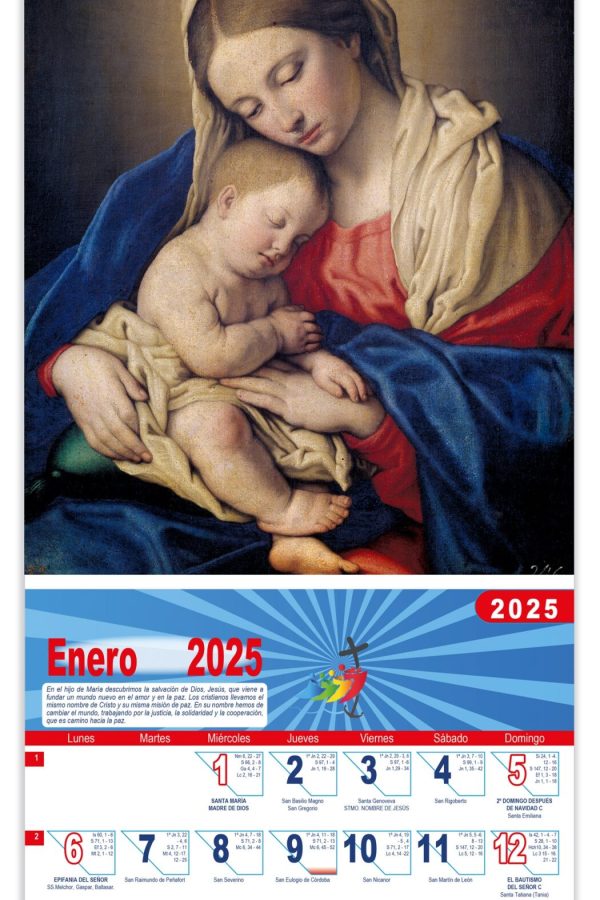 Calendario vertical de pared "La Virgen con el Niño dormido" (Sassoferrato)