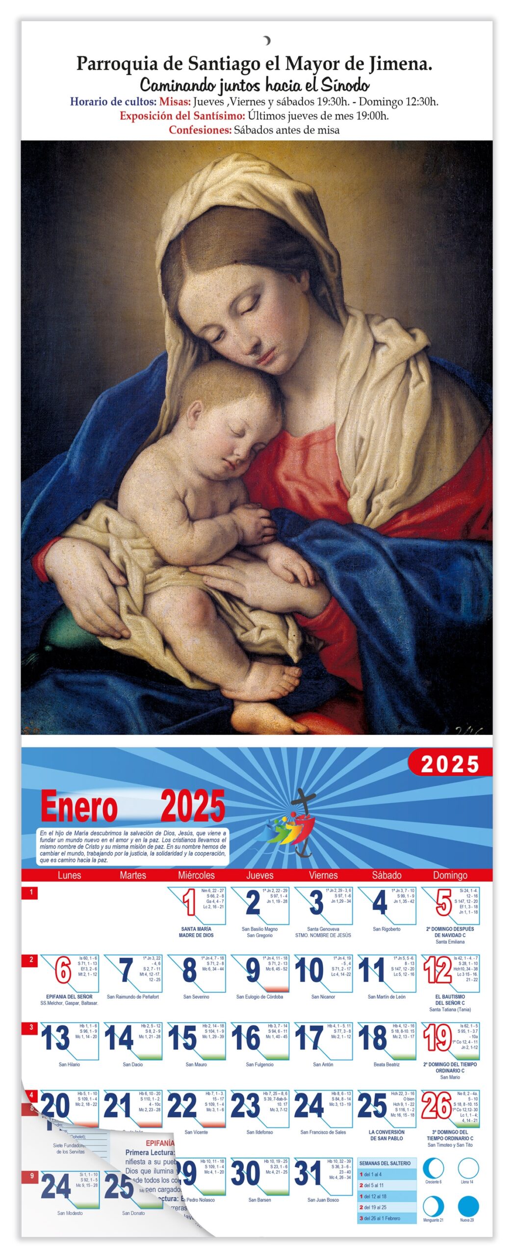 Calendario vertical de pared "La Virgen con el Niño dormido" (Sassoferrato)
