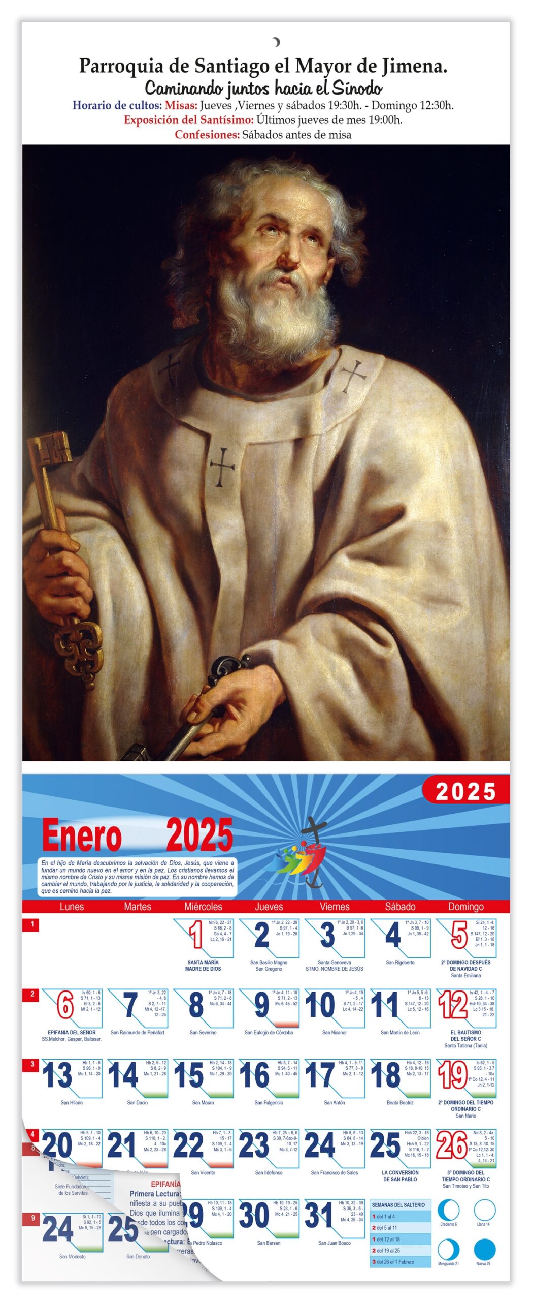 Calendario vertical de pared "San Pedro Papa" (Rubens)