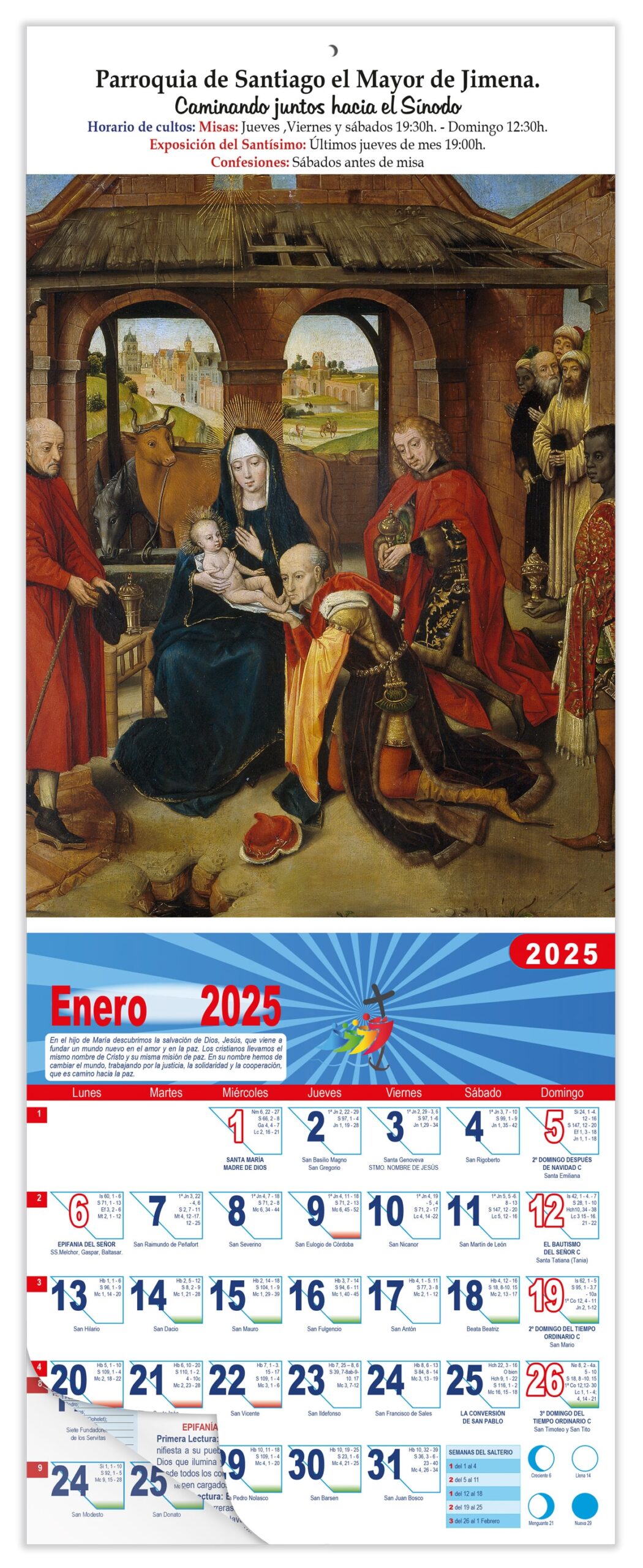 Calendario vertical de pared "Adoración Reyes Magos" (Roger van der Weyden)