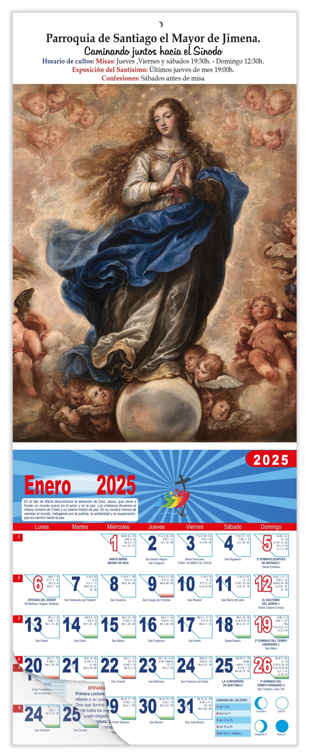 Calendario vertical de pared "Inmaculada" (Francisco Rizi)