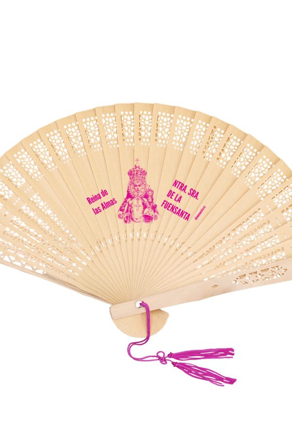 Abanico de Madera Natural "Virgen de la Fuensanta" con Colgante Rosa DM60114-F