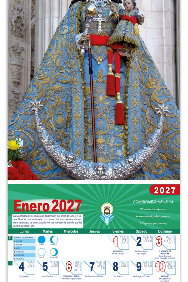 Calendario vertical de pared "Virgen de la Fuensanta" manto azul DM22016-A