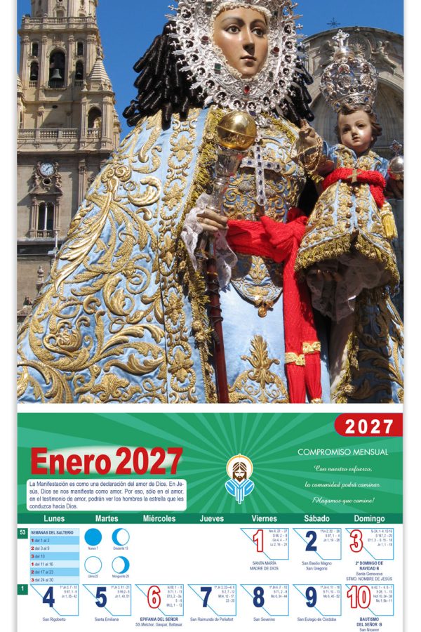 Calendario vertical de pared "Virgen de la Fuensanta" manto azul Catedral DM22016-AC